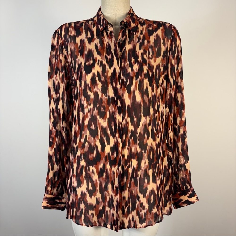 Massimo Dutti Leopard Print Ikat Blouse Shirt Size 8 EUR 40
